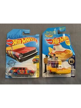 Hot Wheels 2015 Beatles Yellow Submarine and 2017 64 Chevy Nova Wagon NIB